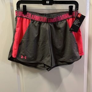NWT Under armor heat gear shorts dark, gray and salmon pink